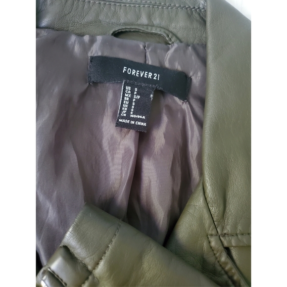 Forever 21 Olive/Green Faux Leather Biker Jacket - Picture 3 of 4